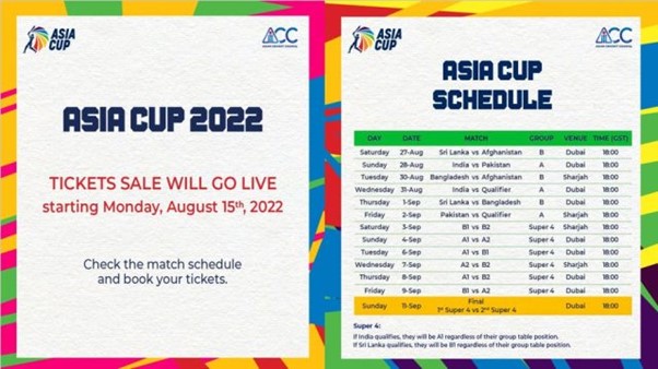 Asia cup 2022 tickets on sales from 15 august