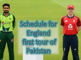 Schedule for England first tour of Pakistan