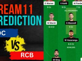 DC vs RCB Dream11 Prediction