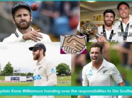 Captain Kane Williamson handing over the responsibilities to Tim Southee