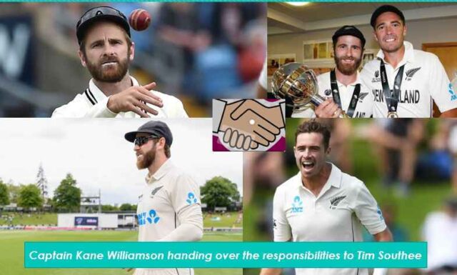 Captain Kane Williamson handing over the responsibilities to Tim Southee