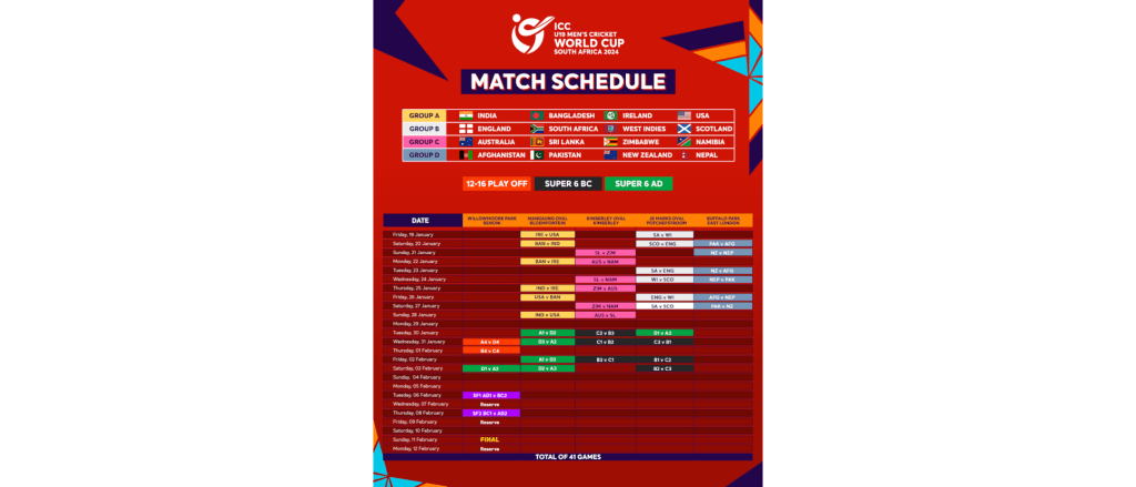 ICC U19 Men's Cricket World Cup 2024 Schedule