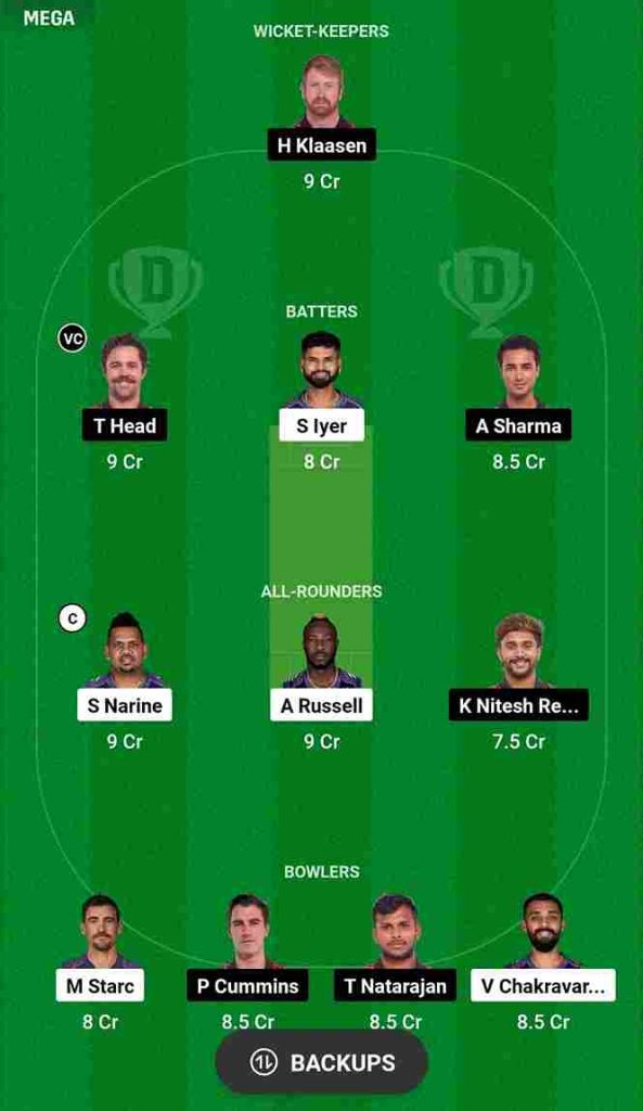 KKR vs SRH Dream11 Prediction [Grand & Small League] | IPL 2024 Qualifier 1 Kolkata Knight Riders vs Sunrisers Hyderabad Head to Head, Dream11 Team | Narendra Modi Stadium Pitch Report