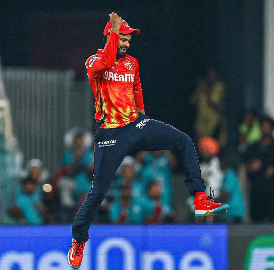 Punjab Kings skipper Shreyas Iyer leaping in joy