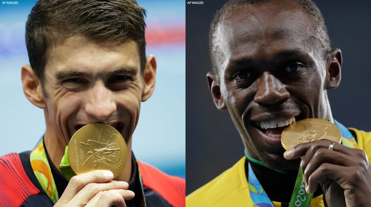 Bolt and Phelps celebrating