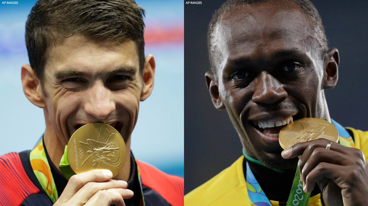 Bolt and Phelps celebrating