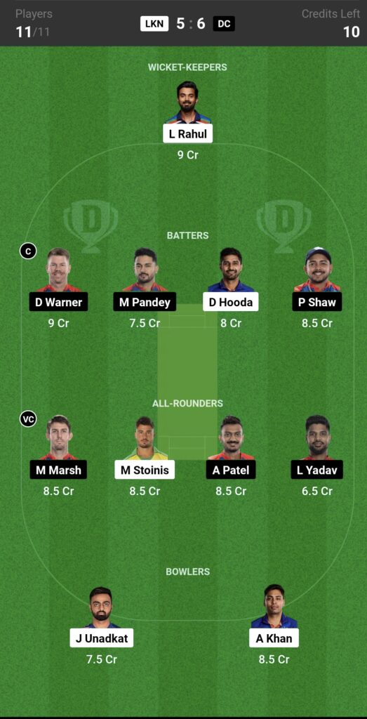 LSG vs DC Dream11 Prediction