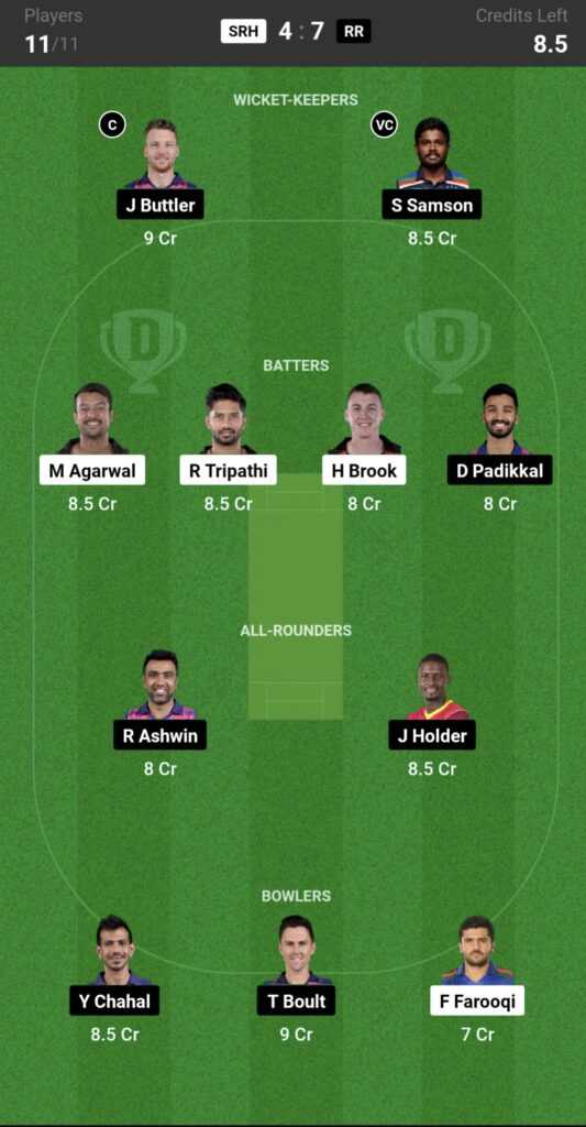 SRH vs RR Dream11 Prediction