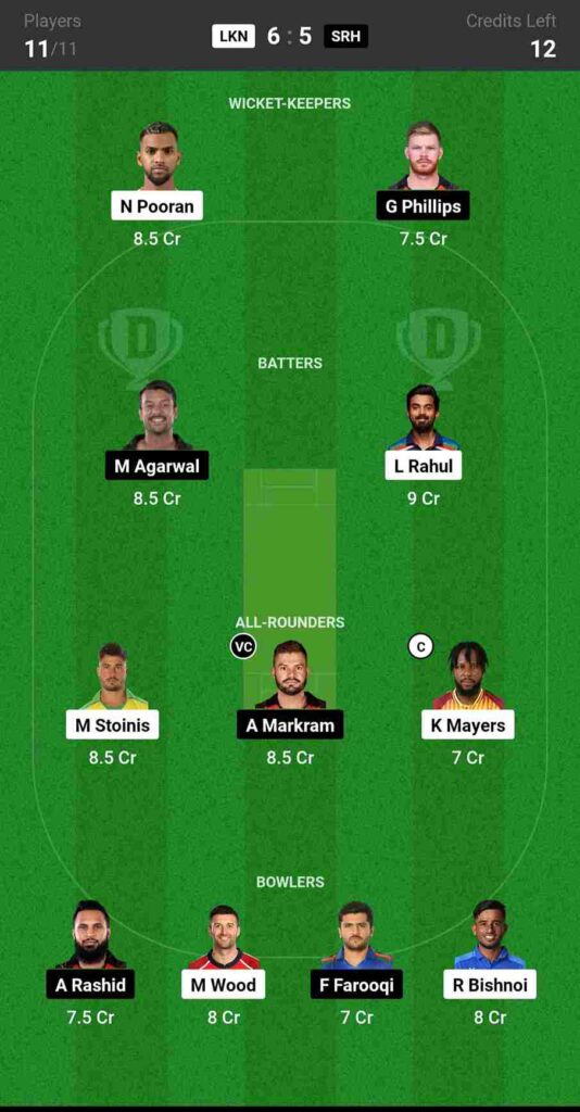 LSG vs SRH Dream11 Prediction