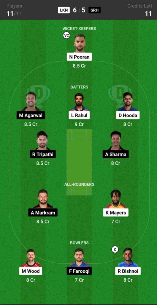 LSG vs SRH Dream11 Prediction