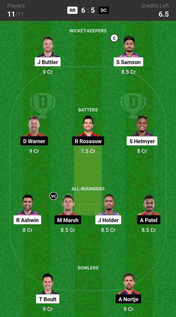 RR vs DC Dream11 Prediction