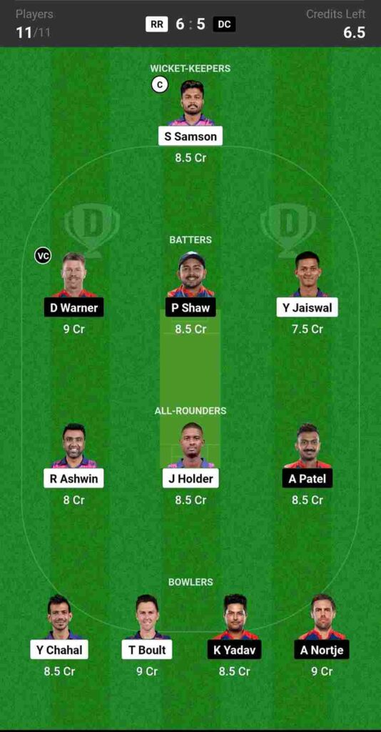 RR vs DC Dream11 Prediction