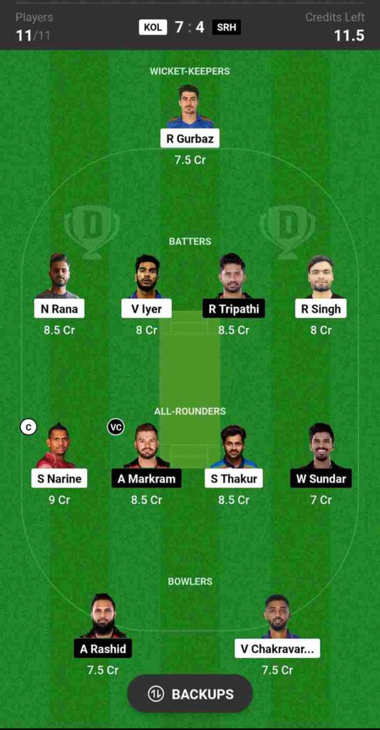 KKR vs SRH Dream11 Prediction 2023 