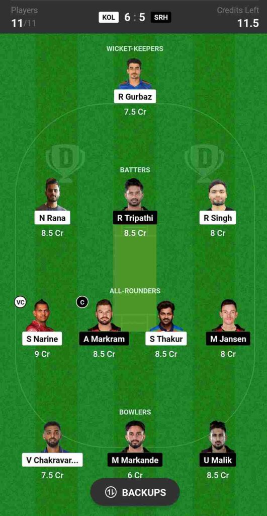 KKR vs SRH Dream11 Prediction 2023 