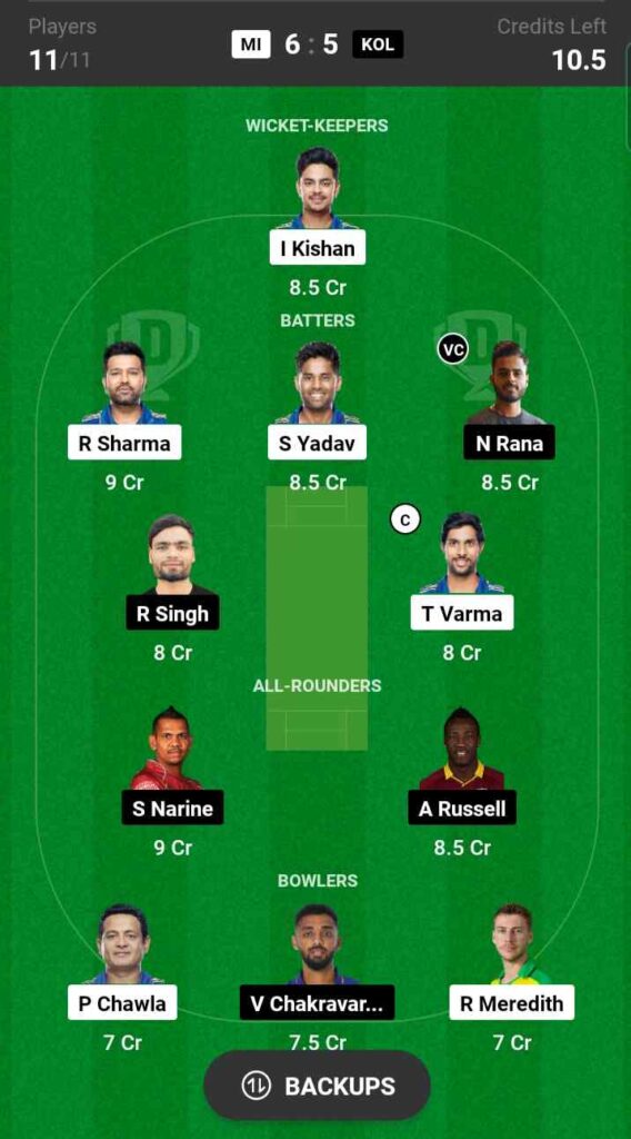 MI vs KKR Dream11 Prediction