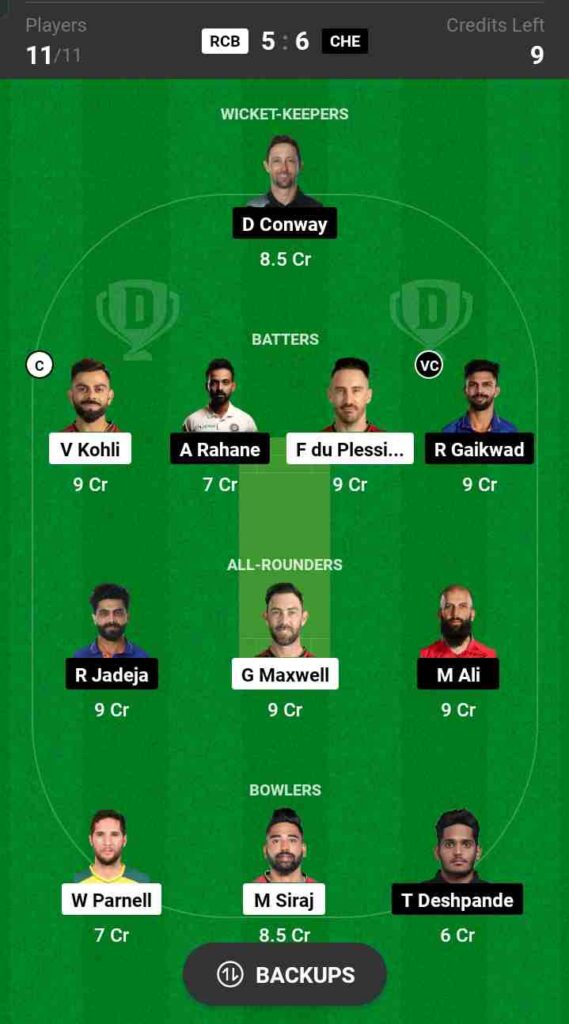 RCB vs CSK Dream11 Prediction