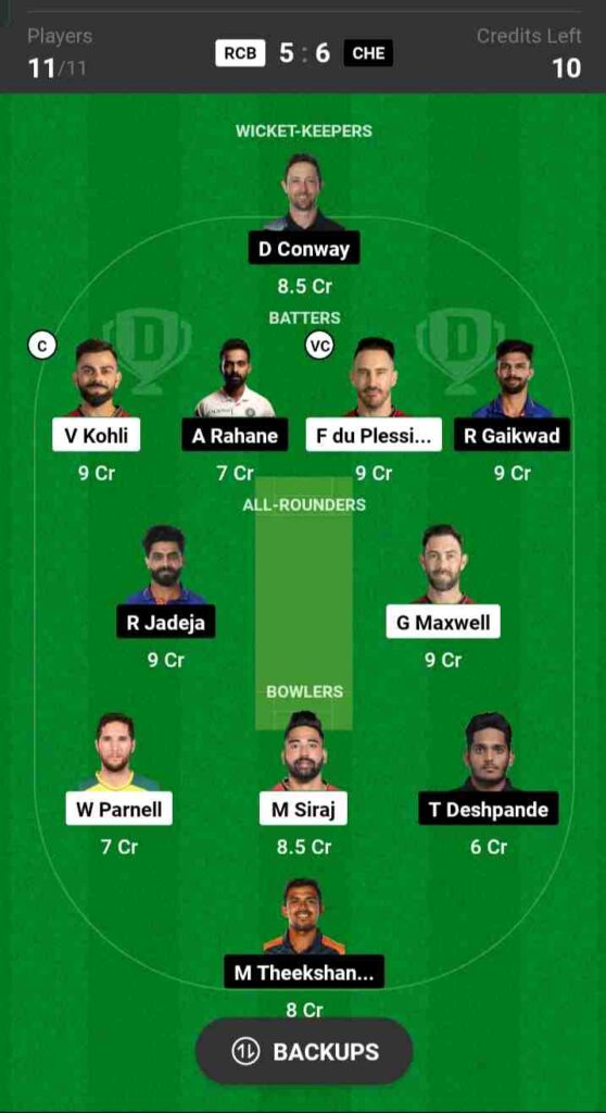 RCB vs CSK Dream11 Prediction