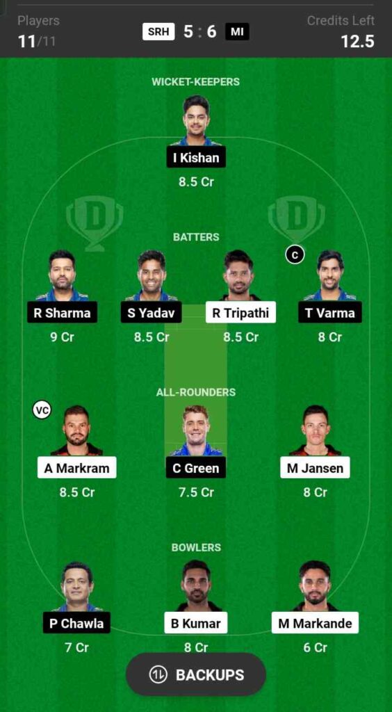 SRH vs MI Dream11 Prediction