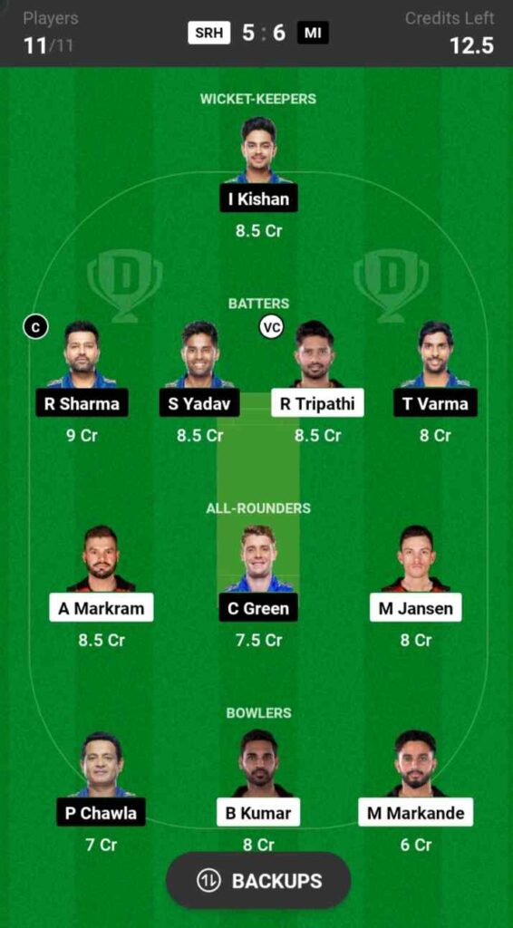 SRH vs MI Dream11 Prediction