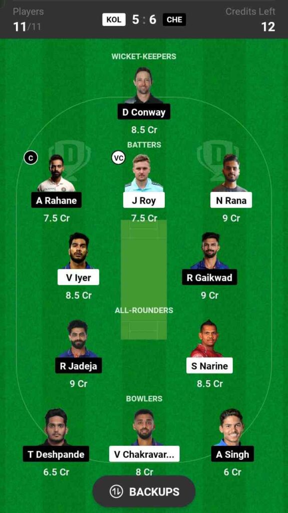 KKR vs CSK Dream11 Prediction