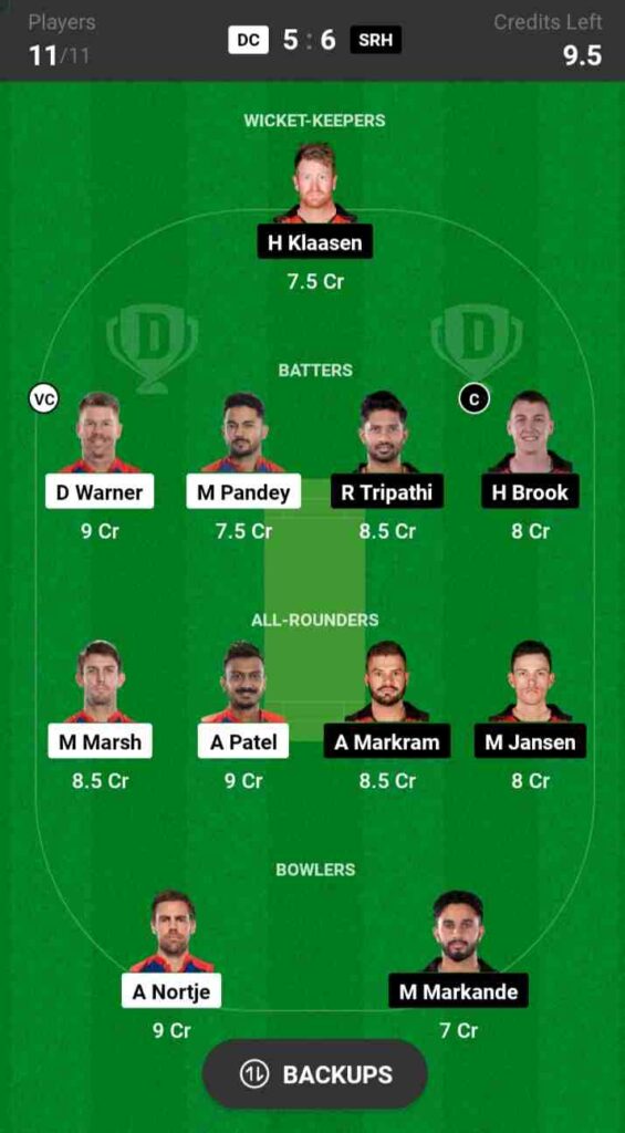 DC vs SRH Dream11 Prediction