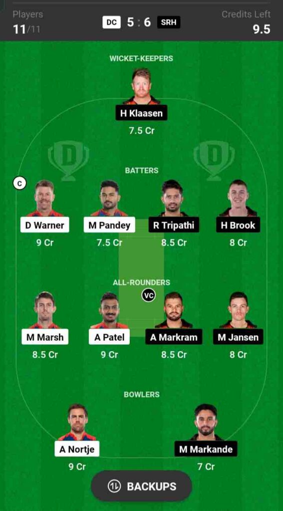 DC vs SRH Dream11 Prediction