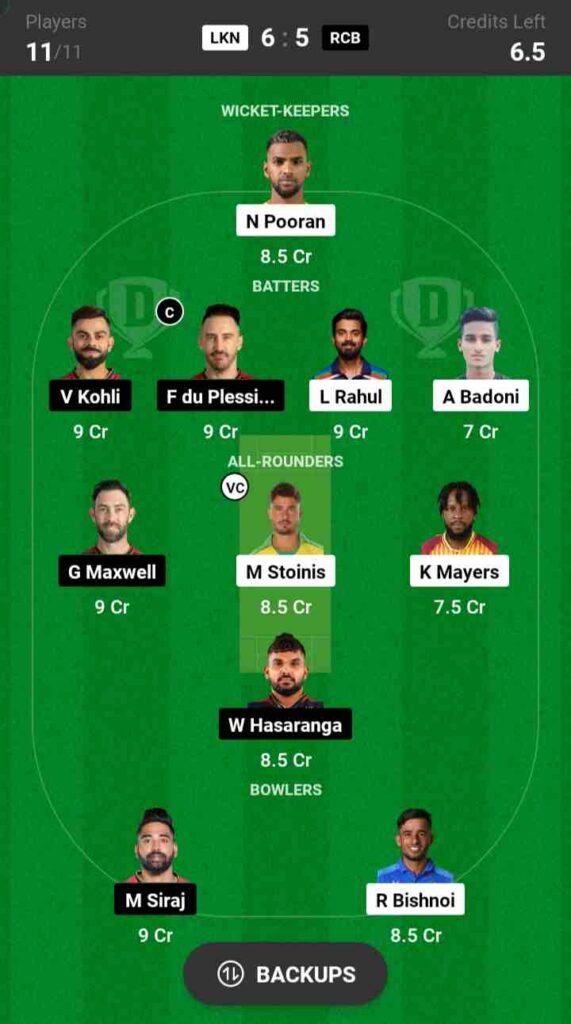 LSG vs RCB Dream11 Prediction