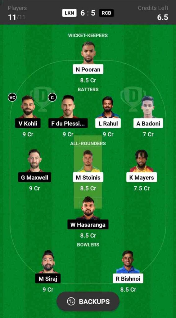 LSG vs RCB Dream11 Prediction