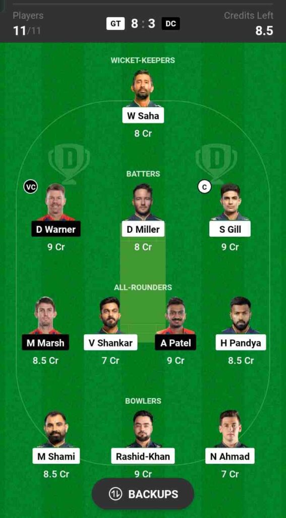 GT vs DC Dream11 Prediction 