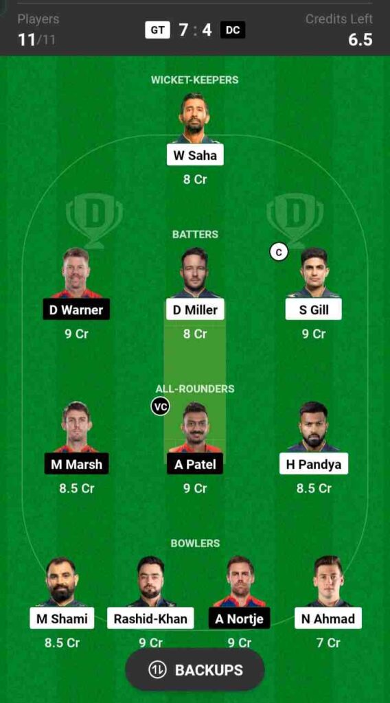 GT vs DC Dream11 Prediction 