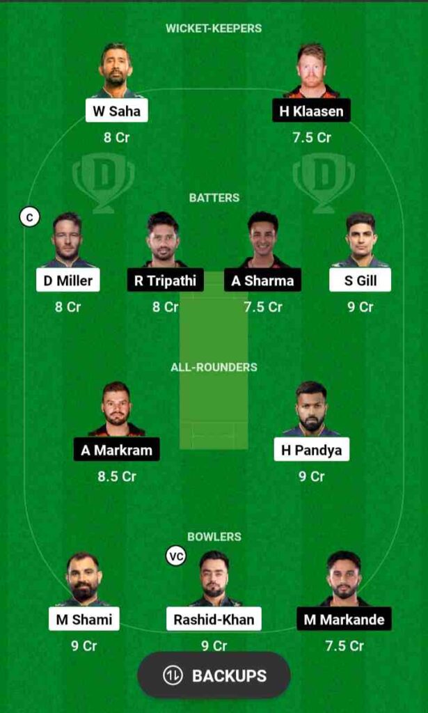 GT vs SRH Dream11 Prediction, Fantasy Team Prediction