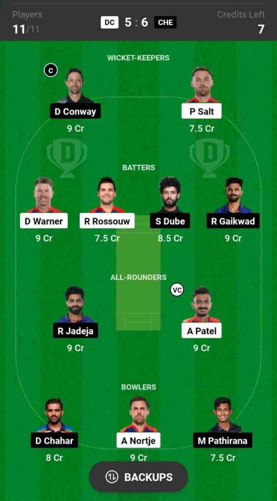 DC vs CSK Dream11 Prediction, Best Team