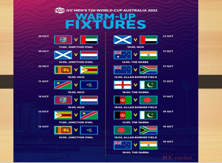 ICC Men s T20 World Cup 2022 Warm up Match Schedule