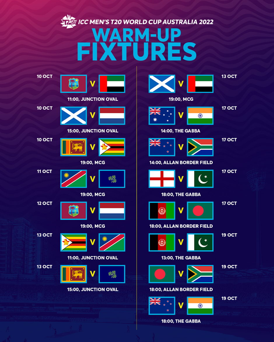 ICC Men s T20 World Cup 2022 Warm up Match Schedule