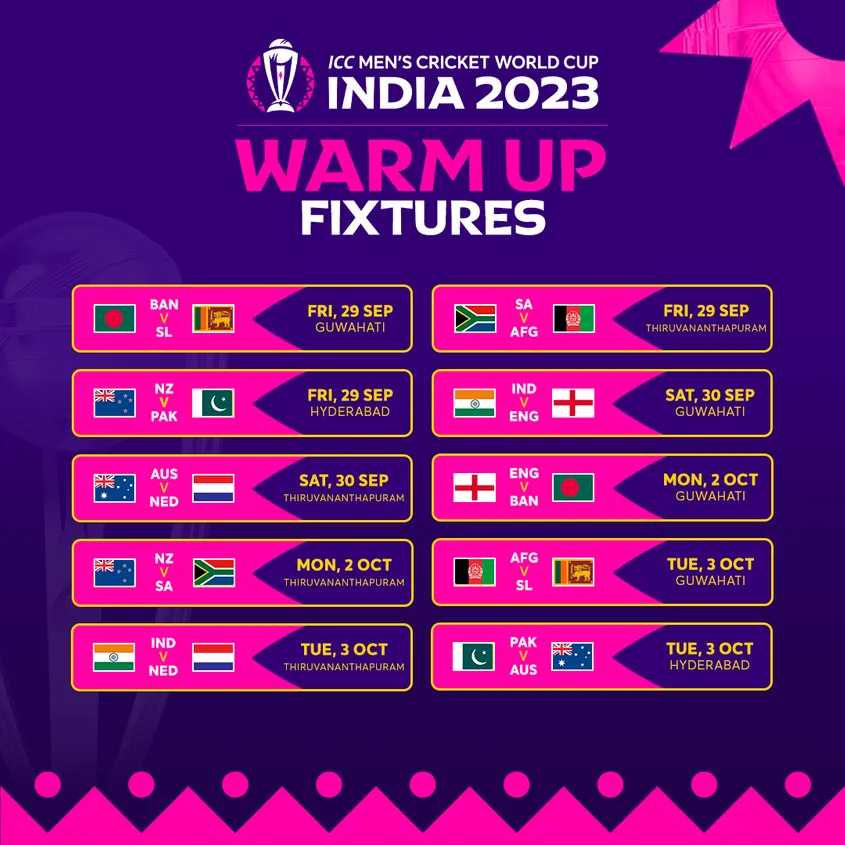 Official World Cup Warm-up Matches Will Be Held In Three Cities In India.