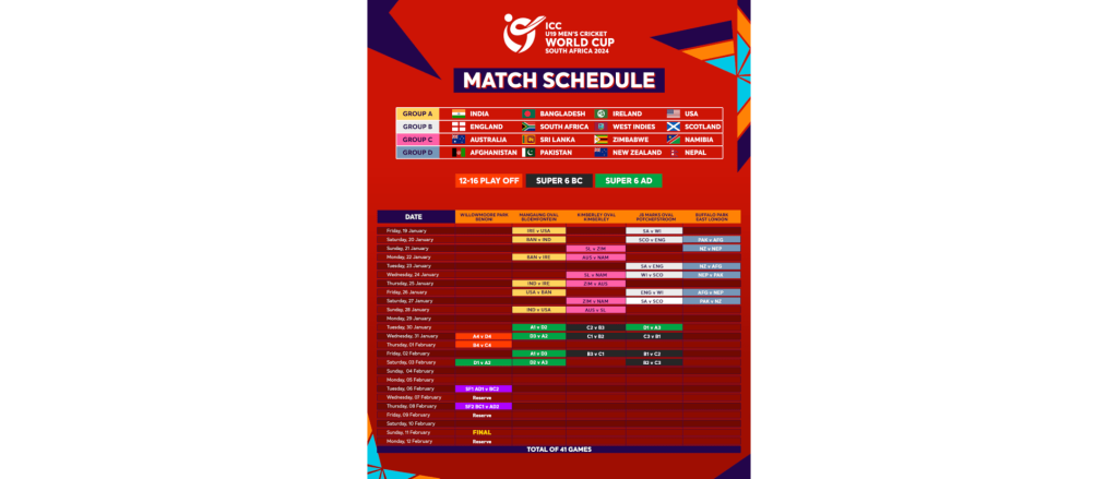 ICC U19 Men's Cricket World Cup 2024 Schedule
